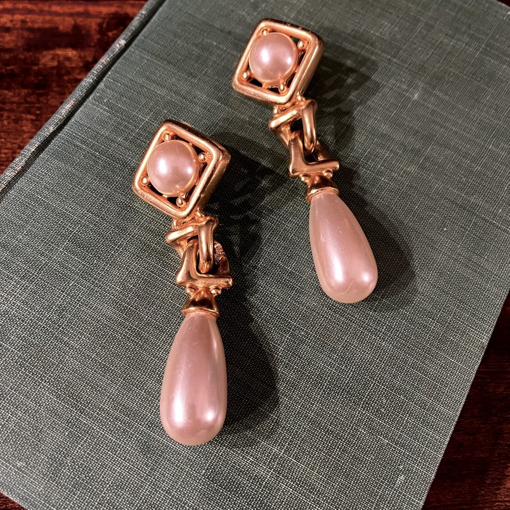 Vintage Givenchy Gold & Pearl Dangle Clip-on Earrings